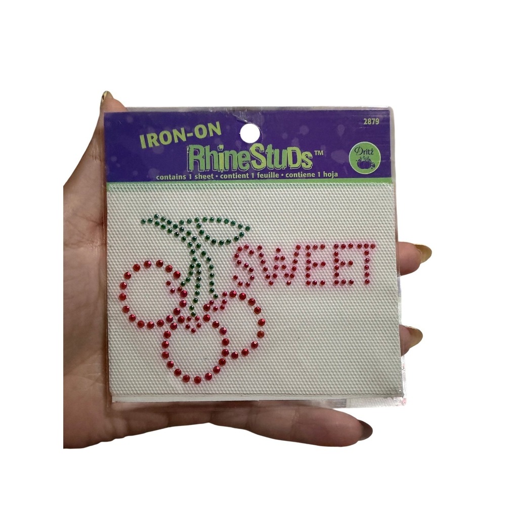 Dritz Iron-On RhineStuds y2k Red Green Sweet Cherry Heat Transfer Applique